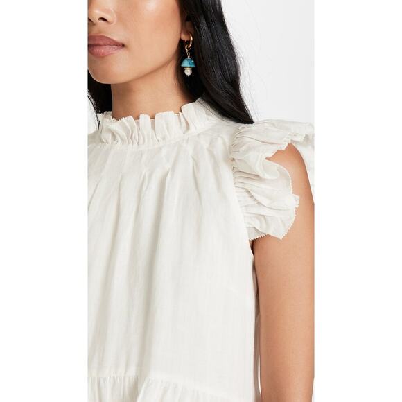 Sea Waverly Mini Dress Size 0 White Tier Flutter Sleeve Cotton Spring Summer - Picture 3 of 15